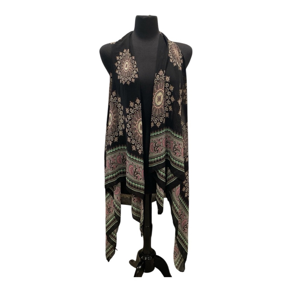 Sheer Black Bohemian Print Shawl - Like New - OS